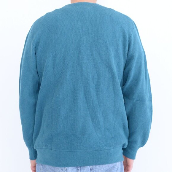 Vintage '80S Arnold Palmer Teal Wool Fine Knit Button Up Cardigan Sweater Large - Picture 2 of 9